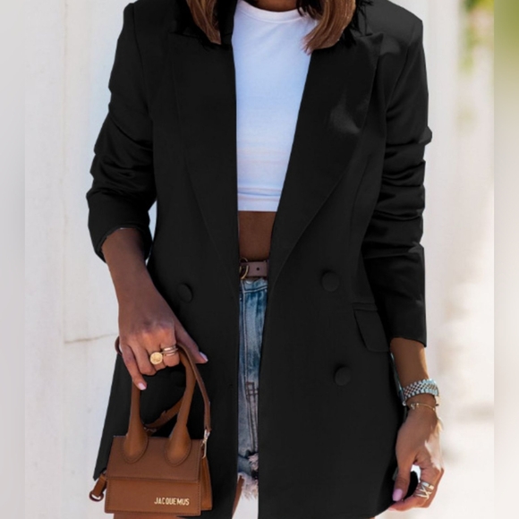 Lovely Rosetta Jackets & Blazers - Black Double-Breasted Women's Blazer